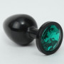 Анальная пробка металл черная с зеленым стразом 8,2х3,5см 47411-6MM
