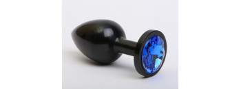 Анальная пробка металл черная с синим стразом 7,6х2,8см 47412-3MM