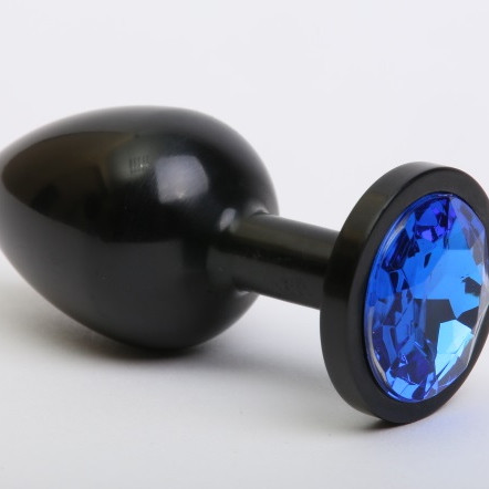 Анальная пробка металл черная с синим стразом 7,6х2,8см 47412-3MM