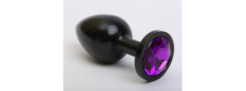 Анальная пробка металл черная с фиолетовым стразом 7,6х2,8см 47412-5MM