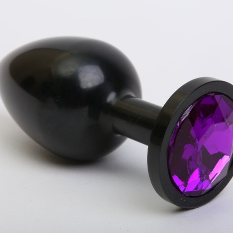 Анальная пробка металл черная с фиолетовым стразом 7,6х2,8см 47412-5MM