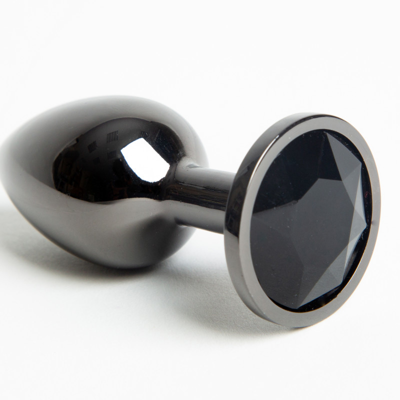 Анальная пробка черная с черным стразом 47412-7-MM