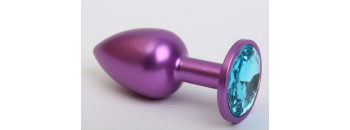 Анальная пробка металл фиолетовая с голубым стразом 7,6х2,8см 47413-1MM