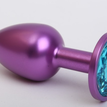 Анальная пробка металл фиолетовая с голубым стразом 7,6х2,8см 47413-1MM