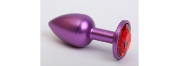 Анальная пробка металл фиолетовая с красным стразом 7,6х2,8см 47413-2MM