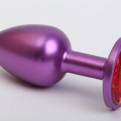 Анальная пробка металл фиолетовая с красным стразом 7,6х2,8см 47413-2MM
