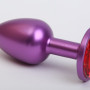 Анальная пробка металл фиолетовая с красным стразом 7,6х2,8см 47413-2MM