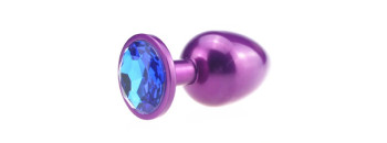 Анальная пробка металл фиолетовая с синим стразом 7,6х2,8см 47413-3MM