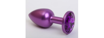 Анальная пробка металл фиолетовая с фиолетовым стразом 7,6х2,8см 47413-5MM