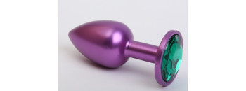 Анальная пробка металл фиолетовая с зеленым стразом 7,6х2,8см 47413-6MM