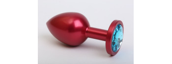 Анальная пробка металл красная с голубым стразом 7,6х2,8см 47414-1MM