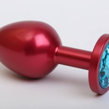 Анальная пробка металл красная с голубым стразом 7,6х2,8см 47414-1MM