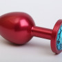 Анальная пробка металл красная с голубым стразом 7,6х2,8см 47414-1MM