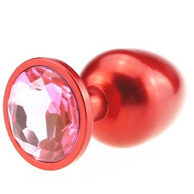 Анальная пробка металл красная с розовым стразом 7,6х2,8см 47414-MM