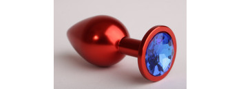 Анальная пробка металл красная с синим стразом 7,6х2,8см 47414-3MM