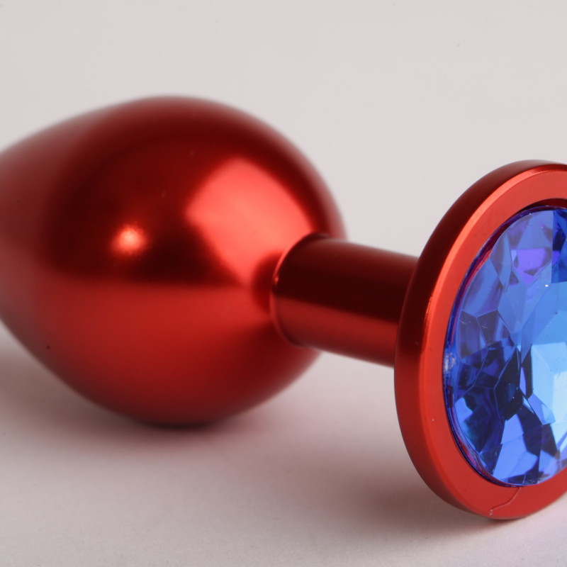 Анальная пробка металл красная с синим стразом 7,6х2,8см 47414-3MM