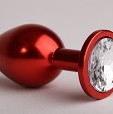 Анальная пробка металл красная с прозрачным стразом 7,6х2,8см 47414-4MM