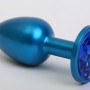 Анальная пробка металл синяя с синим стразом 7,6х2,8см 47415-3MM