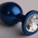Анальная пробка металл синяя с прозрачным стразом 7,6х2,8см 47415-4MM