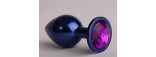 Анальная пробка металл синяя с фиолетовым стразом 7,6х2,8см 47415-5MM
