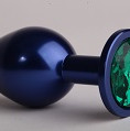 Анальная пробка металл синяя с зеленым стразом 7,6х2,8см 47415-6MM