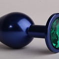 Анальная пробка металл синяя с зеленым стразом 7,6х2,8см 47415-6MM