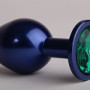 Анальная пробка металл синяя с зеленым стразом 7,6х2,8см 47415-6MM