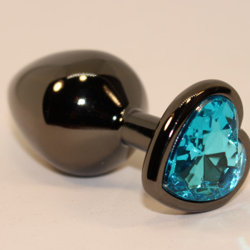 Пробка анальная черная 7,5х2,8см с сердечком голубой страз 47438-1MM