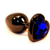 Пробка анальная черная 7,5х2,8см с сердечком синий страз 47438-3MM