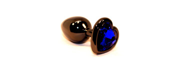 Пробка анальная черная 7,5х2,8см с сердечком синий страз 47438-3MM