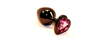Пробка анальная черная 7,5х2,8см с сердечком розовый страз 47438-MM