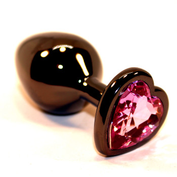 Пробка анальная черная 7,5х2,8см с сердечком розовый страз 47438-MM