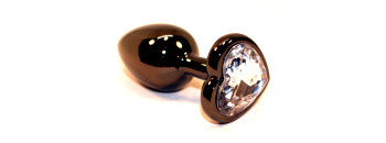 Пробка анальная черная 7,5х2,8см с сердечком прозрачный страз 47438-4MM