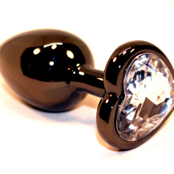 Пробка анальная черная 7,5х2,8см с сердечком прозрачный страз 47438-4MM