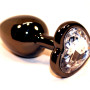 Пробка анальная черная 7,5х2,8см с сердечком прозрачный страз 47438-4MM