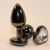 Пробка анальная черная 7,5х2,8см с сердечком прозрачный страз 47438-4MM