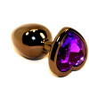 Пробка анальная черная 7,5х2,8см с сердечком фиолетовый страз 47438-5MM