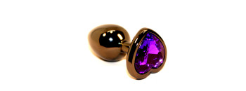 Пробка анальная черная 7,5х2,8см с сердечком фиолетовый страз 47438-5MM