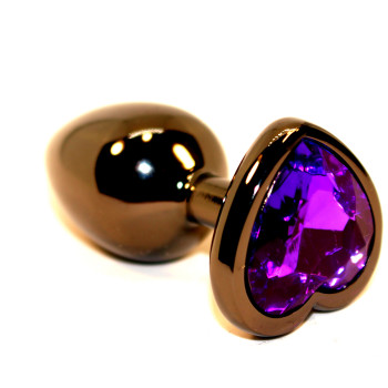 Пробка анальная черная 7,5х2,8см с сердечком фиолетовый страз 47438-5MM