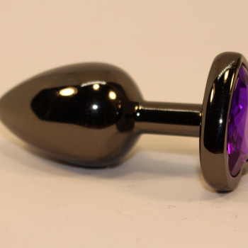 Пробка анальная черная 7,5х2,8см с сердечком фиолетовый страз 47438-5MM