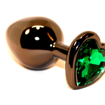 Пробка анальная черная 7,5х2,8см с сердечком зеленый страз 47438-6MM