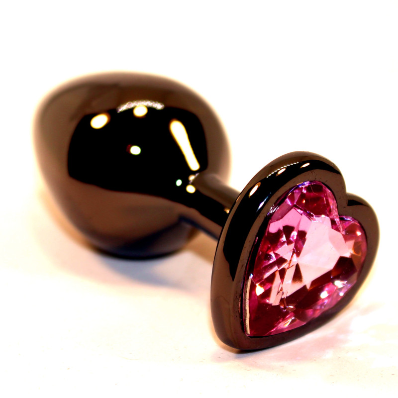 Пробка анальная черная 7,5х2,8см с сердечком розовый страз 47438-MM