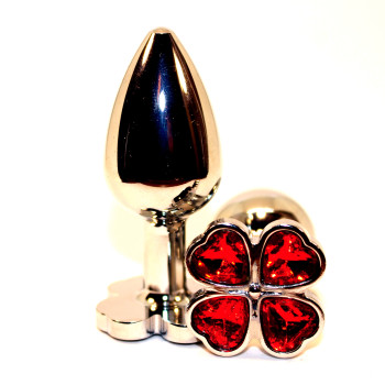 Пробка анальная металл 7,5х2,8см с сердечком красный страз 47439-2MM