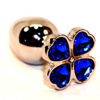 Пробка анальная металл 7,5х2,8см с сердечком синий страз 47439-3MM