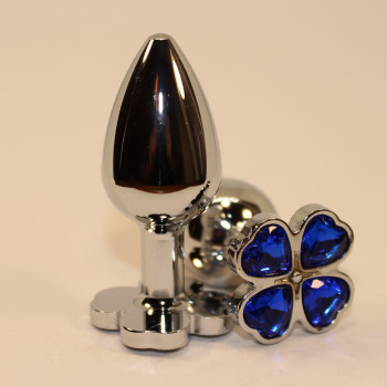 Пробка анальная металл 7,5х2,8см с сердечком синий страз 47439-3MM