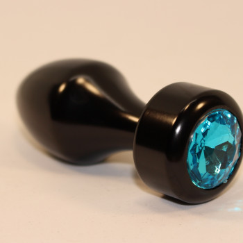 Анальная пробка металл черная с голубым стразом 7,8х2,9см 47440-1MM