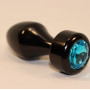 Анальная пробка металл черная с голубым стразом 7,8х2,9см 47440-1MM
