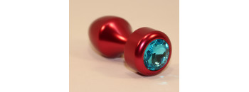 Анальная пробка металл красная с голубым стразом 7,8х2,9см 47441-1MM