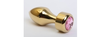 Анальная пробка металл золото с розовым стразом 7,8х2,9см 47443-MM