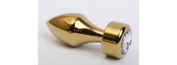 Анальная пробка металл золото с прозрачным стразом 7,8х2,9см 47443-4MM